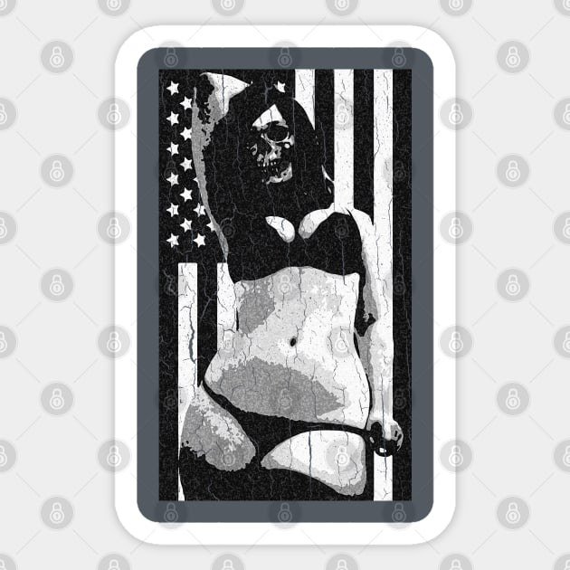 Evil Chick with USA Flag (vintage distressed look) Sticker by robotface